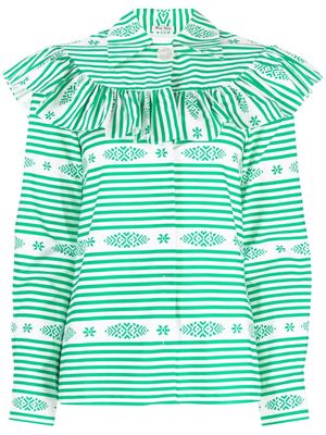 Miu Miu Pre-Owned 2010s ruffled shoulders striped shirt - Green