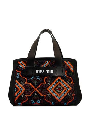 Miu Miu Pre-Owned 2011-2023 logo-appliqué beaded tote bag - Black