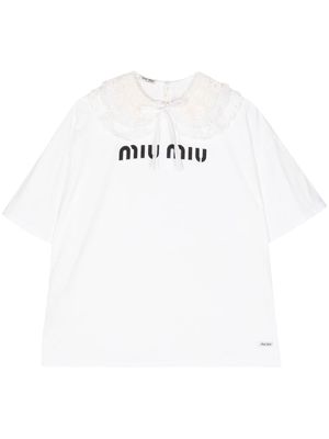 Miu Miu Pre-Owned bib-collar cotton T-shirt - White