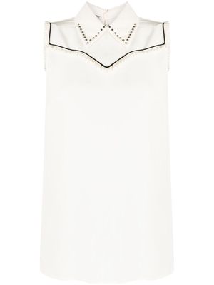 Miu Miu Pre-Owned bib-detailed sleeveless blouse - White