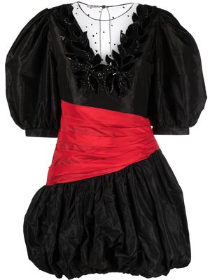 Miu Miu Pre-Owned floral-appliqué taffeta minidress - Black