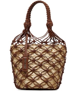 Miu Miu Pre-Owned pre-owned macramé leather raffia bucket bag - Brown