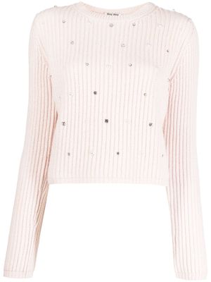 Miu Miu Pre-Owned rhinestone-embellished cashmere jumper - Pink