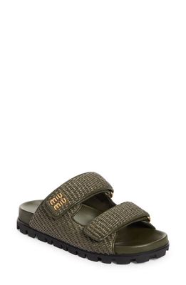 Miu Miu Raffia Double Band Slide Sandal in Olive