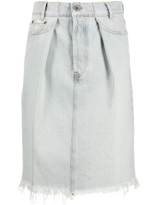 Miu Miu raw-edge pleat-detail denim skirt - Blue