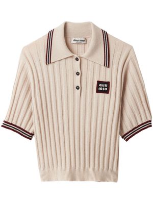 Miu Miu ribbed-knit cashmere polo shirt - Neutrals