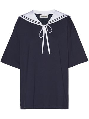 Miu Miu sailor-collar cotton T-shirt - F0008 NAVY