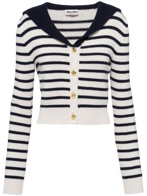 Miu Miu striped cashmere spread-collar cardigan - White