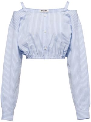 Miu Miu striped cold-shoulder cropped shirt - Blue