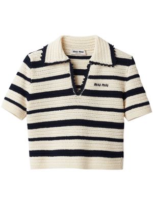 Miu Miu striped knitted cotton polo shirt - White