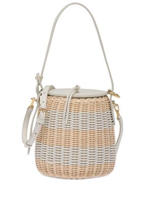 Miu Miu striped woven-wicker bucket bag - White