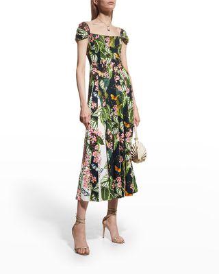 Mixed Botanical Cady Midi Dress