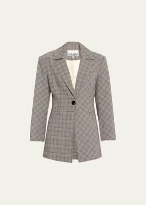 Mixed-Check Fitted Blazer