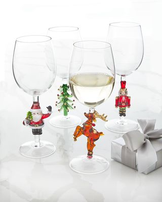 Mixed Figural Christmas Wine Glasses, Set of 4