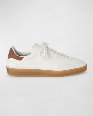 Mixed Leather Low-Top Tennis Sneakers