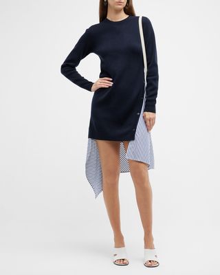 Mixed Media Asymmetric Sweater Dress