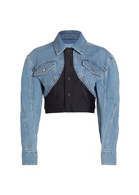 Mixed-Media Crop Denim Jacket