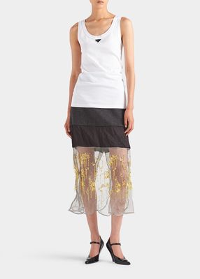 Mixed-Media Embellished Midi Skirt
