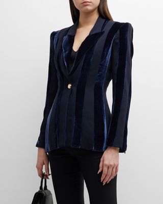 Mixed-Media Paneled Single-Breasted Blazer