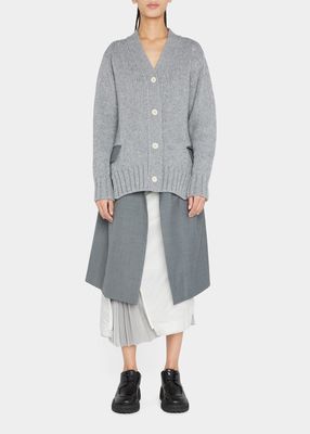Mixed-Media Pleated Suiting Cardigan Dress