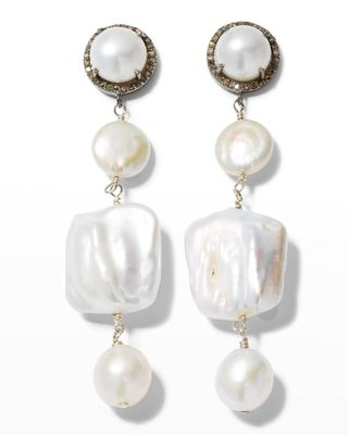 Mixed Pearl and Diamond Drop Earrings