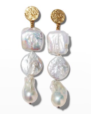 Mixed Pearl Hammered Top Earrings
