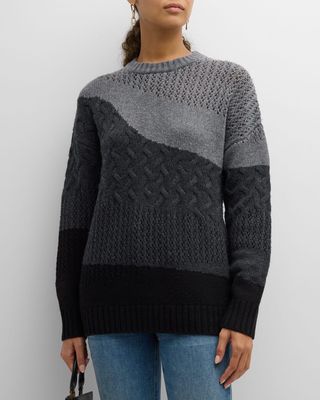 Mixed-Stitch Colorblock Wool-Cashmere Sweater