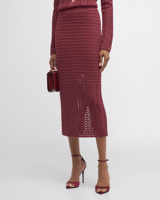 Mixed Stretch Crochet Knit Midi Skirt