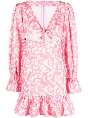 MIYETTE abstract print ruffled dress - Pink