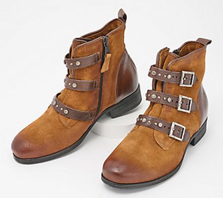 Miz Mooz Wide Width Leather Buckled Ankle Boots - Sherri