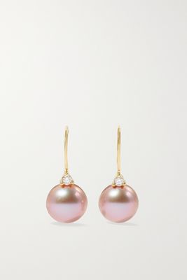 Mizuki - 14-karat Gold, Pearl And Diamond Earrings - Pink