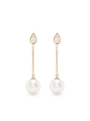 Mizuki 14kt yellow gold diamond and pearl drop earrings