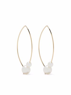 Mizuki 14kt yellow gold medium double pearl open marquis earrings