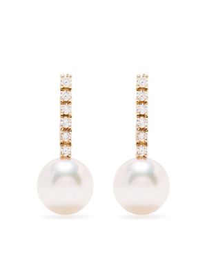 Mizuki 14kt yellow gold pearl and diamond drop earring - White