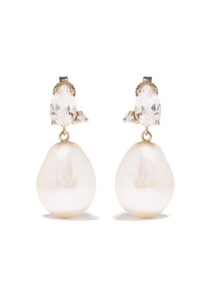 Mizuki 14kt yellow gold Sea of Beauty freshwater pearl, diamond and white topaz earrings