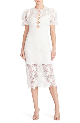 ML Monique Lhuillier Cutout Detail Lace Midi Dress in Ivory