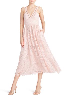 ML Monique Lhuillier Cutout Guipure Lace Midi Dress in Rose Quartz