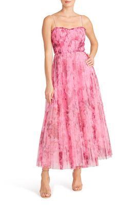 ML Monique Lhuillier Floral Pleated Tulle Gown in Superimposed Flora