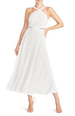 ML Monique Lhuillier Halter Neck Pleated Cocktail Midi Dress in Ivory