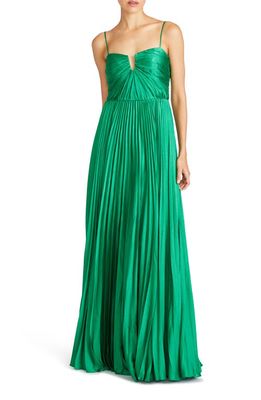 ML Monique Lhuillier Helena Pleated Satin Gown in Clover Green