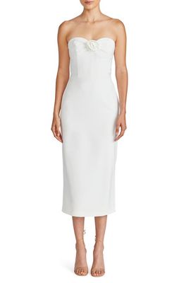 ML Monique Lhuillier Leonor Strapless Crepe Midi Dress in Ivory