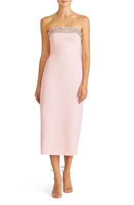 ML Monique Lhuillier Milana Strapless Midi Cocktail Dress in Pearl Pink