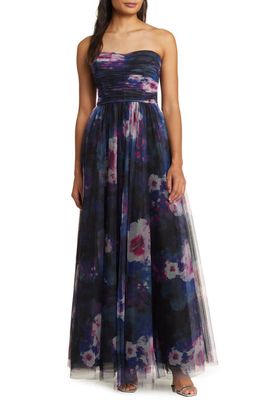ML Monique Lhuillier Nataly Strapless Tulle Gown in Midnight Orchid