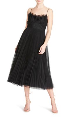 ML Monique Lhuillier Pleated Tulle A-Line Midi Dress in Black