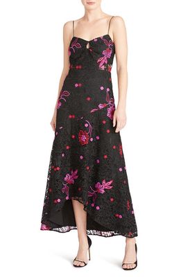 ML Monique Lhuillier Sleeveless Embroidered Lace A-Line Dress in Black Multi
