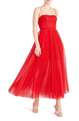 ML Monique Lhuillier Sleeveless Tulle Maxi Dress in Poppy Red
