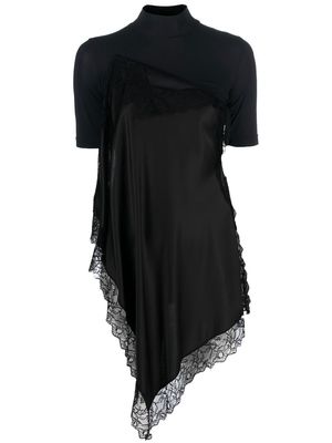 MM6 Maison Margiela asymmetric lace-detail satin blouse - Black