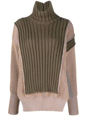 MM6 Maison Margiela contrasting panel-detail chunky-knit jumper - Green