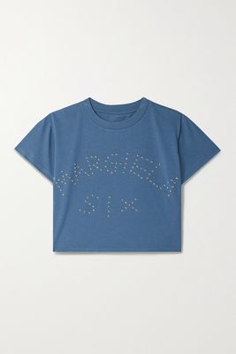 MM6 Maison Margiela - Cropped Embellished Cotton-jersey T-shirt - Blue