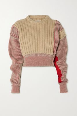 MM6 Maison Margiela - Cropped Paneled Ribbed Wool-blend Sweater - Ecru